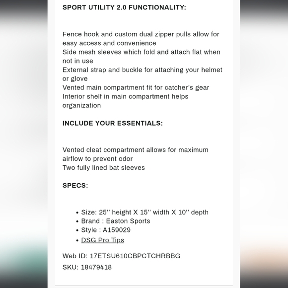 Easton E610 Catchers Bat Pack Backpack. Black And Gray Easton Bag. - Picture 12 of 12